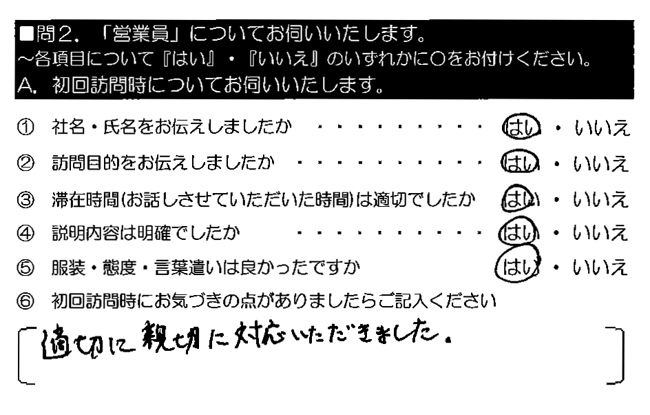 適切に親切に対応いただきました。