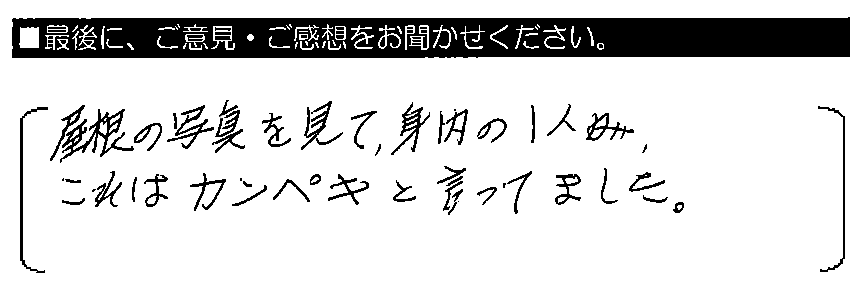 屋根の写真を見て身内の1人が、これはカンペキと言ってました。