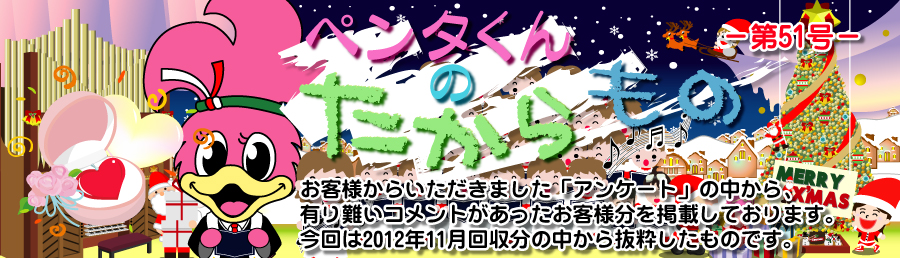 ペンタくんのたからものメイン画像。お客様から頂きました「アンケート」の中から、有り難いコメントがあったお客様分を掲載しています。